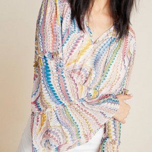 Anthropologie Maeve Multicolor Jessa Peasant Blouse  Size Medium Flutter Sleeve